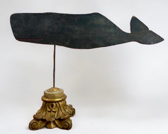 TARIFFS FREE * Old whale weathervane in wood, Vintage carved wooden Sperm whale weathervane, Chis Shack Antique