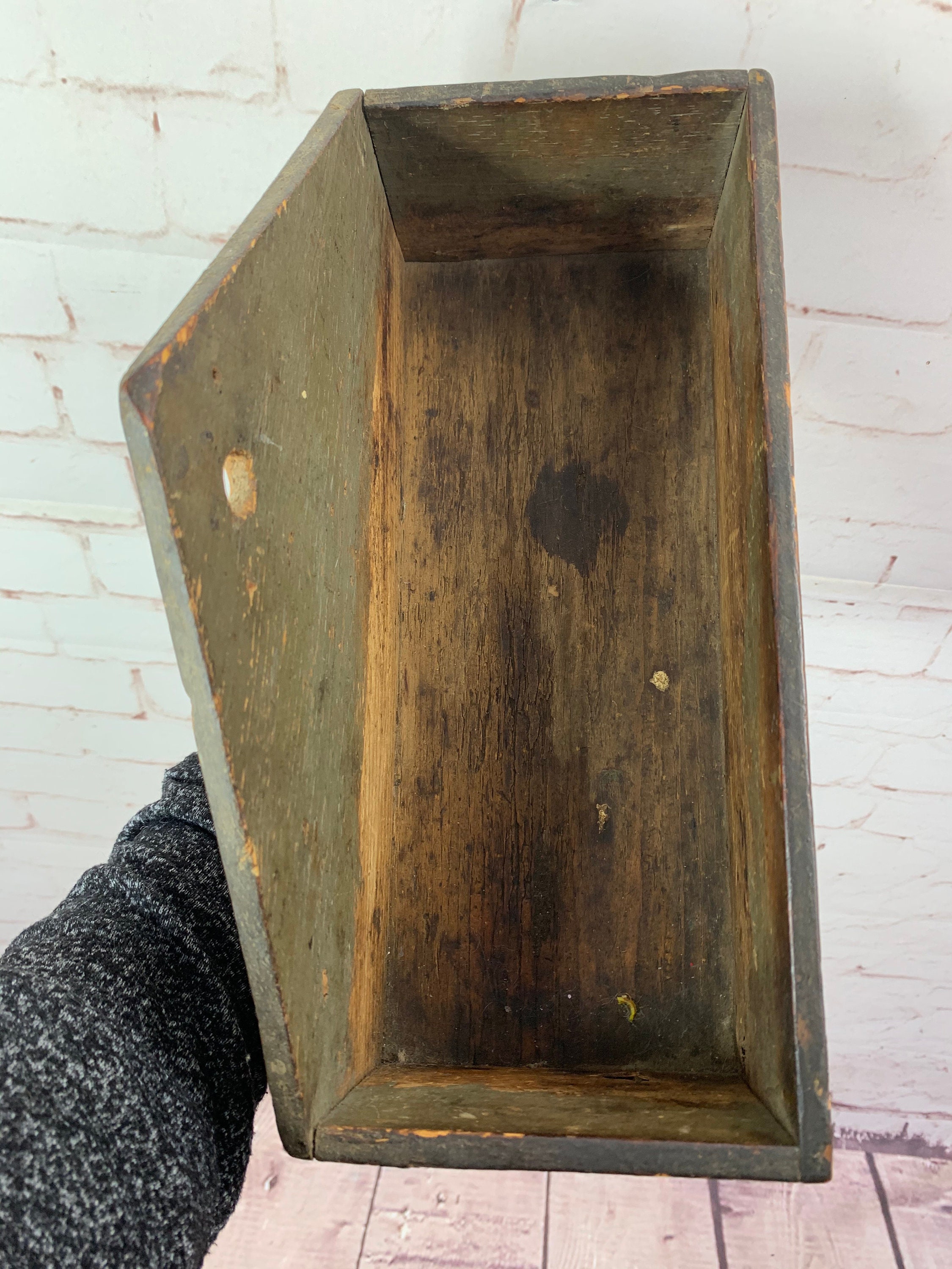 Antique wooden wall box original green paint antique comb Etsy