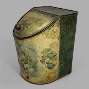 Tin General Store Spice Box decorated with lithograph, SA Ilsley & co., Victorian Era general store container, New York Chichackantique