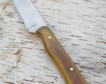Carbon Steel Bird & Trout Hunting Knife with Natural Micarta Handle; 4.5" blade, 9" overall.