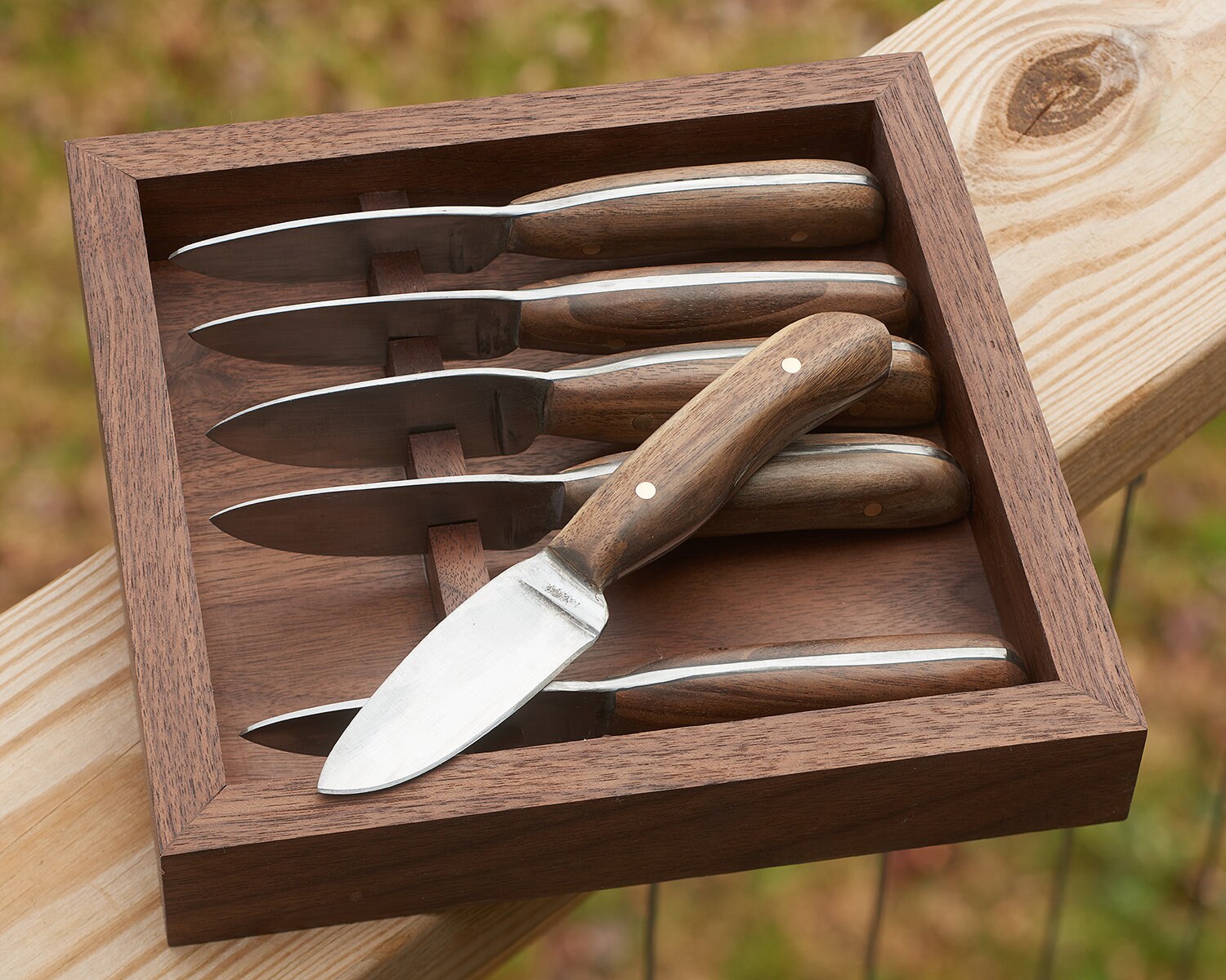 Custom Steak Knife Set in Carbon Steel. Choice of Stabilized Wood