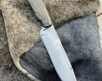 Forged Carbon Hunting Knife with Stabilized Ash wood handle: 6.5" blade, 12" overall