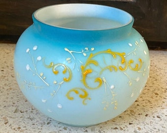 Blue Embossed Round Vase. Old Embossed Floral Vase. Bulbous Baby Blue Vase/Lamp Shade. Victorian/Mom Gift/Baby Shower Decor