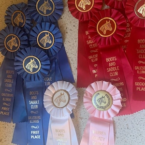 Vintage Horse Show Ribbons. Midwest Horse Show Ribbons. Boot Saddle Club Award Winning Ribbons. 1st, 2nd, 4th, 5th Place.