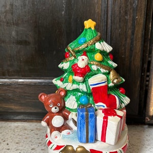 Silent Night Music Box. Rotating Xmas Tree Music Box. Christmas Tree Teddy Bear Gifts  Music Box. Made in Japan for Spencer