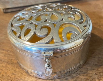 Brighton Silver Box. Cutwork Silver Jewel Box. Vintage Heavy Silver Trinket Box. Round Heart Box