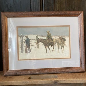 Cowboy Art. Framed Remington Print. Fall of Cowboy Art. Cowboys Framed.  Horse Artwork. Remington Painter.