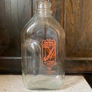 Iowa Glass Milk Bottle. Ft. Madison Farm Bottle. Freesmeier&#39;s Dairy Farm Bottle. Vintage Midwest Kitchen Decor