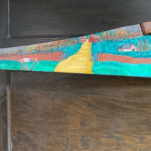 Hand Painted Saw. Saw Blade Painted Scene. Rural Country Scene. Long Saw Painting.  Country Painting.  Small Wall Hanging. Rustic Wall Decor