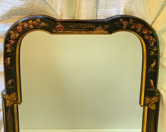 Italian Tall Mirror. Vintage Italian Black Chinoiserie Tall Mirror. Ornate Floor Mirror.