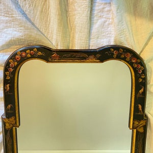 Italian Tall Mirror. Vintage Italian Black Chinoiserie Tall Mirror. Ornate Floor Mirror.