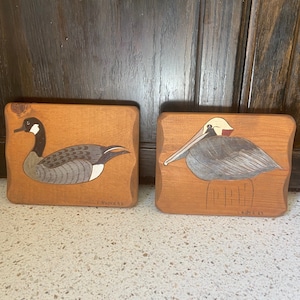 Etched Birds on Wood.  Vintage Nature Art. Bird Lover&#39;s Art. Lake House Wall Art. Primitive Framed Art