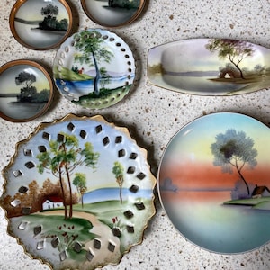 7 Wandteller. Home Kleine Teller, Vintage Wohnteller. Kleine Space/Home/Landschaft Teller. Motiv: Zuhause