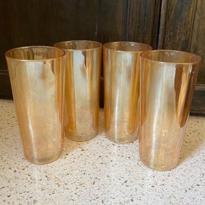 4 Lusterware Tumblers. 4 Peach Luster Glassware.  Amber Ripple Shimmery Glasses.