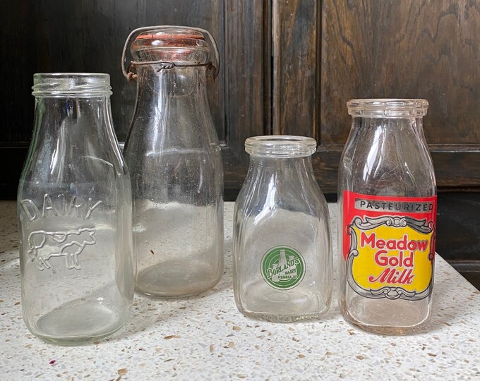 Glass Milk Bottle. Vintage Glass Milk Bottles. 3 Marked Bottle, 1
