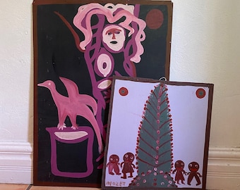 Pintura de Mose Tolliver. Original de MoseT. Década de 1980. Arte popular de un artista afroamericano adquirido a un artista de Alabama. No fue realizada por su familia.
