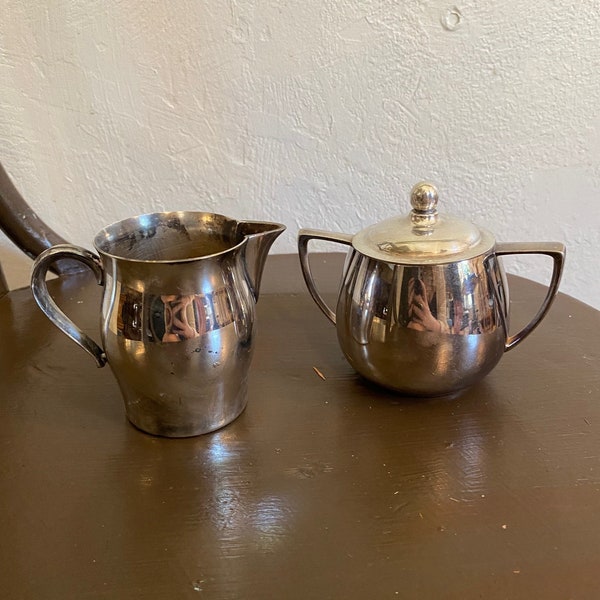 Silver Cream & Sugar. Paul Revere Art Deco Cream and Sugar Set. Silver Plate Table Decor. Primitive Table Decor. Industrial Decor