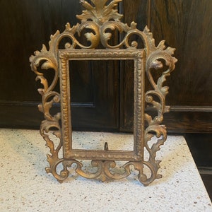 Gold Metal Frame. Art Nouveau Heavy Metal Picture Frame. Golden Wall Decor. Ornate Cut Out Picture Stand. Victorian Decor.