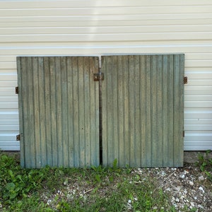 2 Bead Board Doors. Old Wainscot Bead Board Cabinet Doors. Antique Vintage Painted Distressed Doors.  Worn Doors with Hardware. Functional