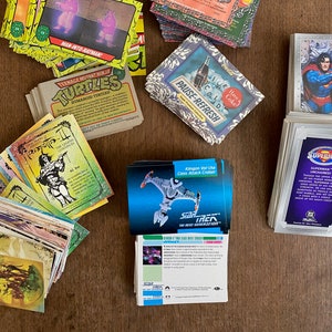 Sets met ruilkaarten. Verzamelkaartensets. Ninja Turtles, Superman, Star Trek, Coca-Cola. Kousvuller,