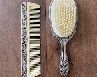 Vintage Brush Comb Set. Silver Plate Vanity Set. Ornate Victorian Dresser/Bathroom Decor