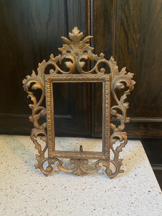 Gold Metal Frame. Art Nouveau Heavy Metal Picture Frame. Golden Wall Decor.  Ornate Cut Out Picture Stand. Victorian Decor. 