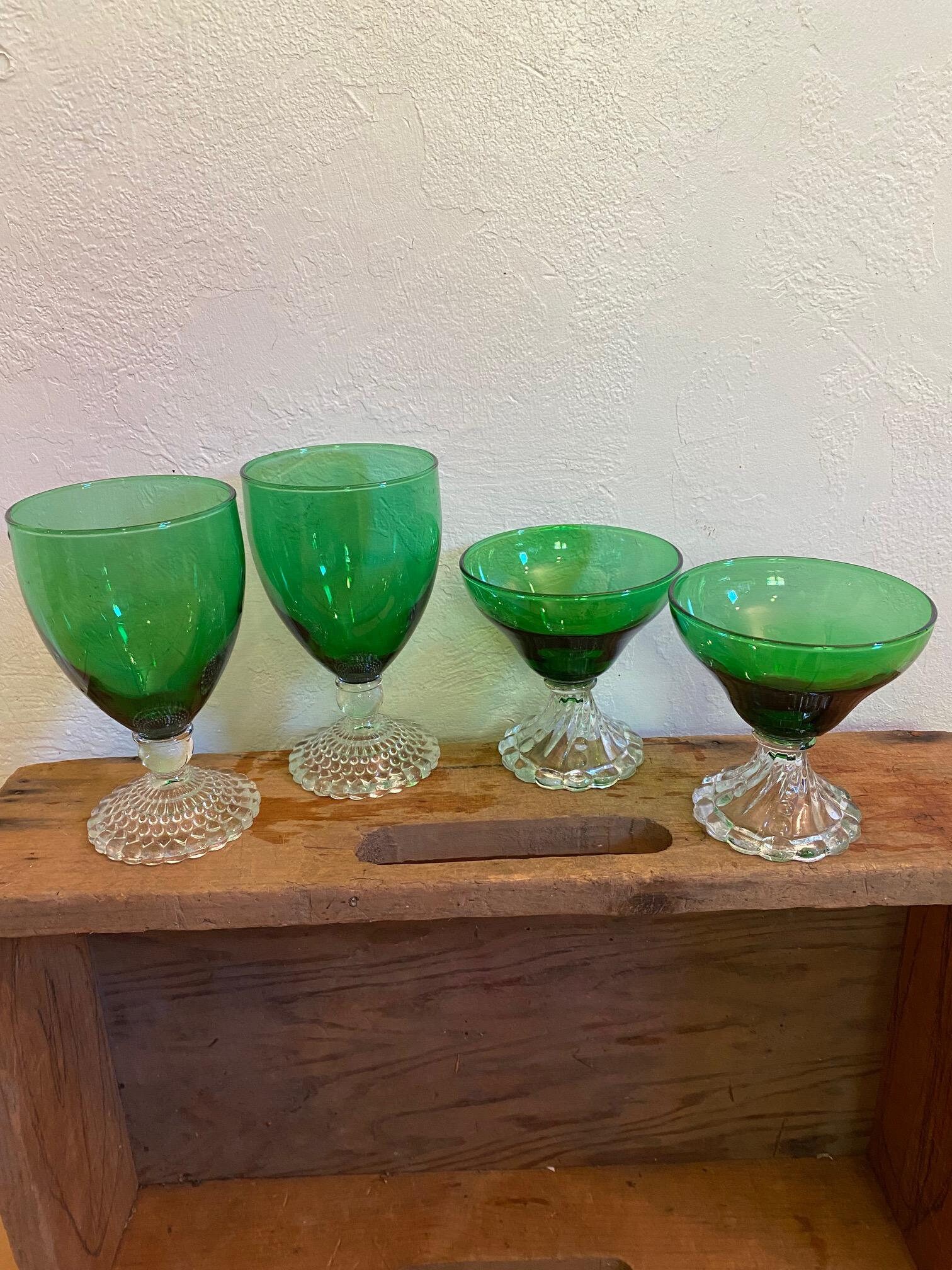 Emerald Green Stemware Candlewick Sherbet, Stemware. Vintage. MCM. 2 sets. Choice.  Wedding, Christmas, New Years, Party, Glassware