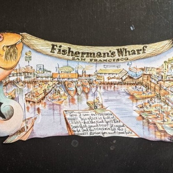 San Fran Postcard. Fisherman's Wharf Memorabilia. Vintage San Francisco. Fishing Postcard. Fishermans Gift. California Memorabilia