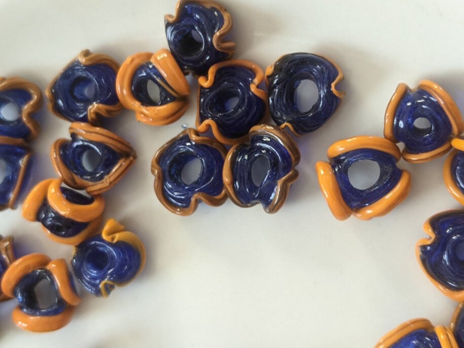 Blue Orange Beads. Glass Fluted Beads. School Team Color Etsy