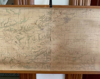 School Illinois Map. Hanging School Roll Down  Rural Illinois. 30 x 20 Inches. Wood Frame Top/Bottom