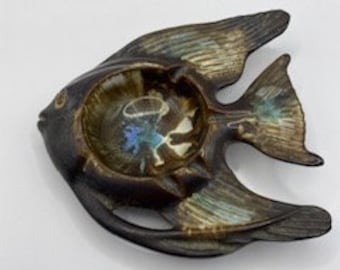 Enesco Ashtray. Brown Aqua Fish Ashtray. Florida Ceramic Fish. MCM Retro Table Beach House, Lake House Decor