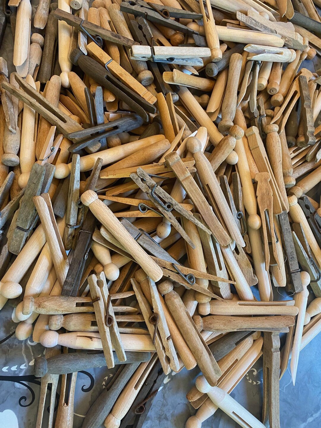 Worn Assorted Clothespins. Distressed Wood Clothespins. Laundry Kitchen ...