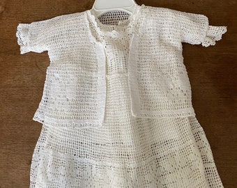 3 Piece Crochet Set. Antique Crochet Dress, Slip and Jacket. Infant Baptism, Christening, Confirmation, Dedication, Easter, Wedding Infant