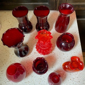 Glass Red Vase. Red Glass Collectible Vases. Vintage Vase. Glass Holiday Decor. Buy 1 or More. Red Glass Collect Mix Match