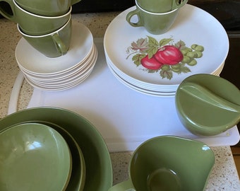 Melmac Apple Grape Dishes. Melmac Fruit Plates, Cups & Saucers, Bowls. Avocado/Olive Green. Retro Vintage Plastic Dishes. Buy What You Want