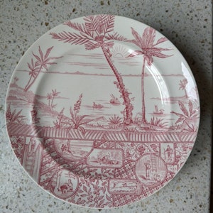 Crusoe Plate. James Gildea Crusoe Plates. J. G. Late Meyers Plates. 1800s Pink Transferware Collectible Plate. Story Crusoe's Adventures