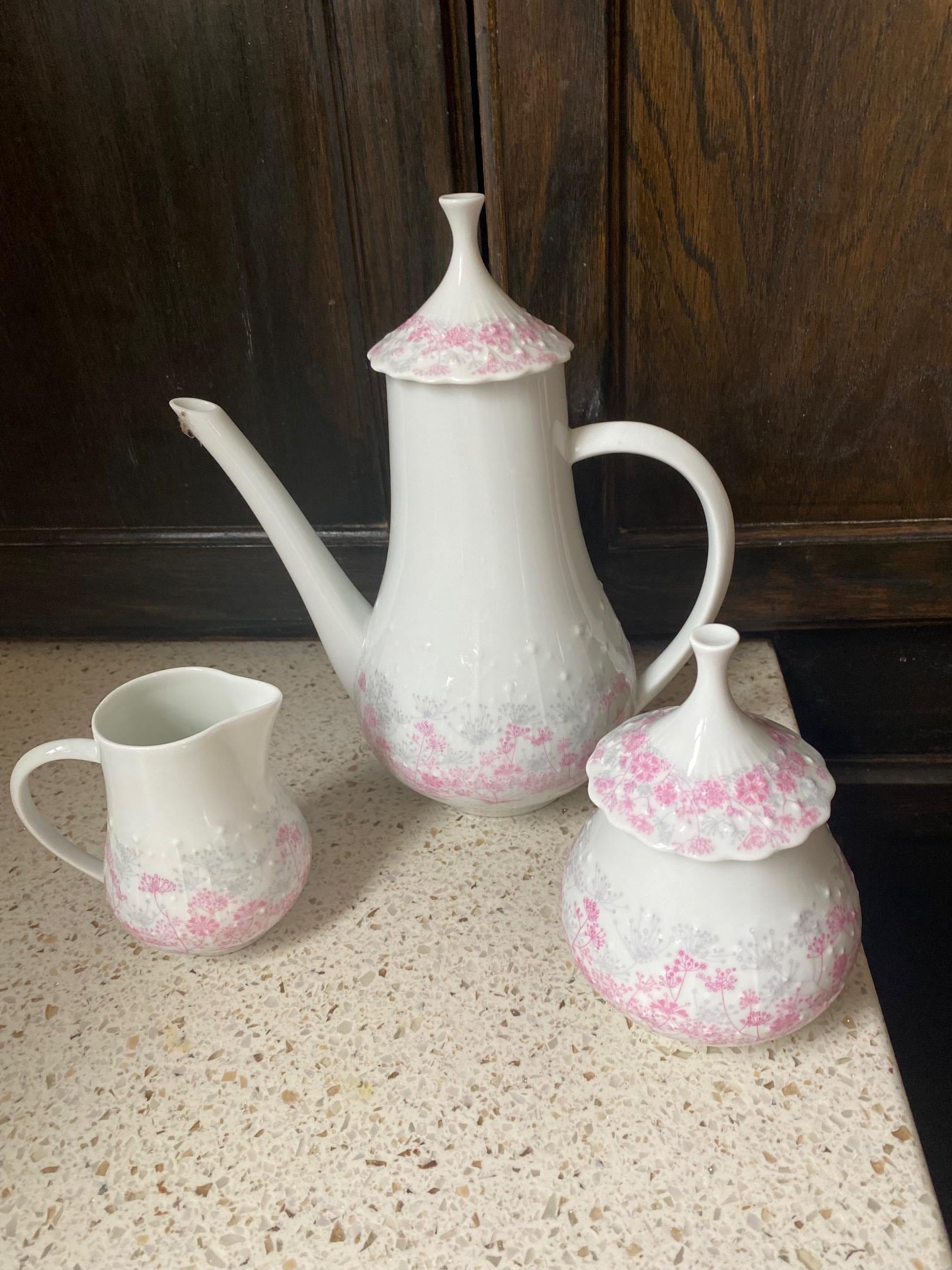 Riviera Rose Teapot/cream/sugar. Limoge Porcelain Georges Boye