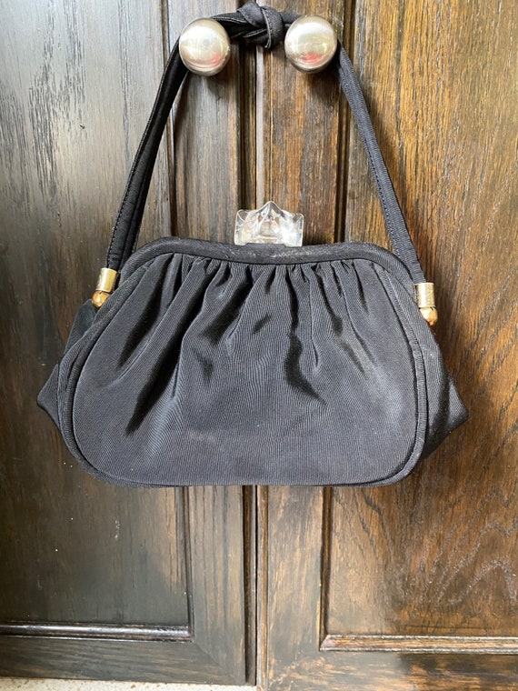 Fancy Black Handbag. Black Silky Clutch Purse. Cry