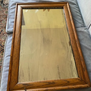 Rectangle Wood Mirror. Hanging Wood Mirror.  Vintage Entryway Mirror. 15 1/2 Inches W x 23 inches T.  Oak Farmhouse Decor