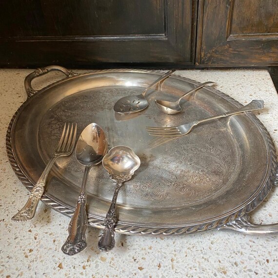 Silver Platter W Handles. Rogers Oval Silver Platter. Ornate