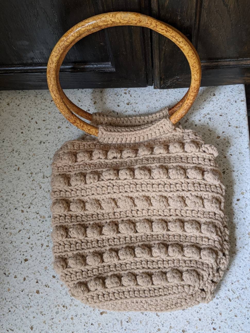 Crochet Bag with Wooden Handles. Pink Tan Handbag. Homemade | Etsy