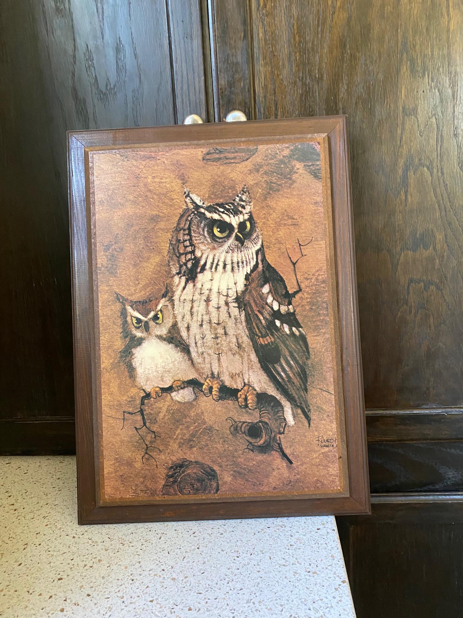 RESERVED FOR KEVIN. 2 Owls Art. Richard H Screech Owls Mounted on