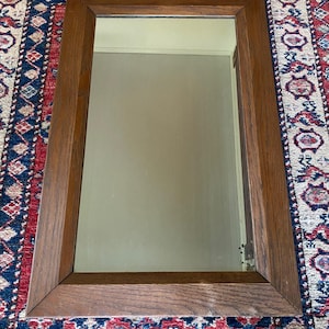Rectangle Wood Mirror. Hanging Wood Mirror. Vertical Old Wood Mirror. Vintage Entryway Mirror. 19 1/2 W x 29 1/2 L