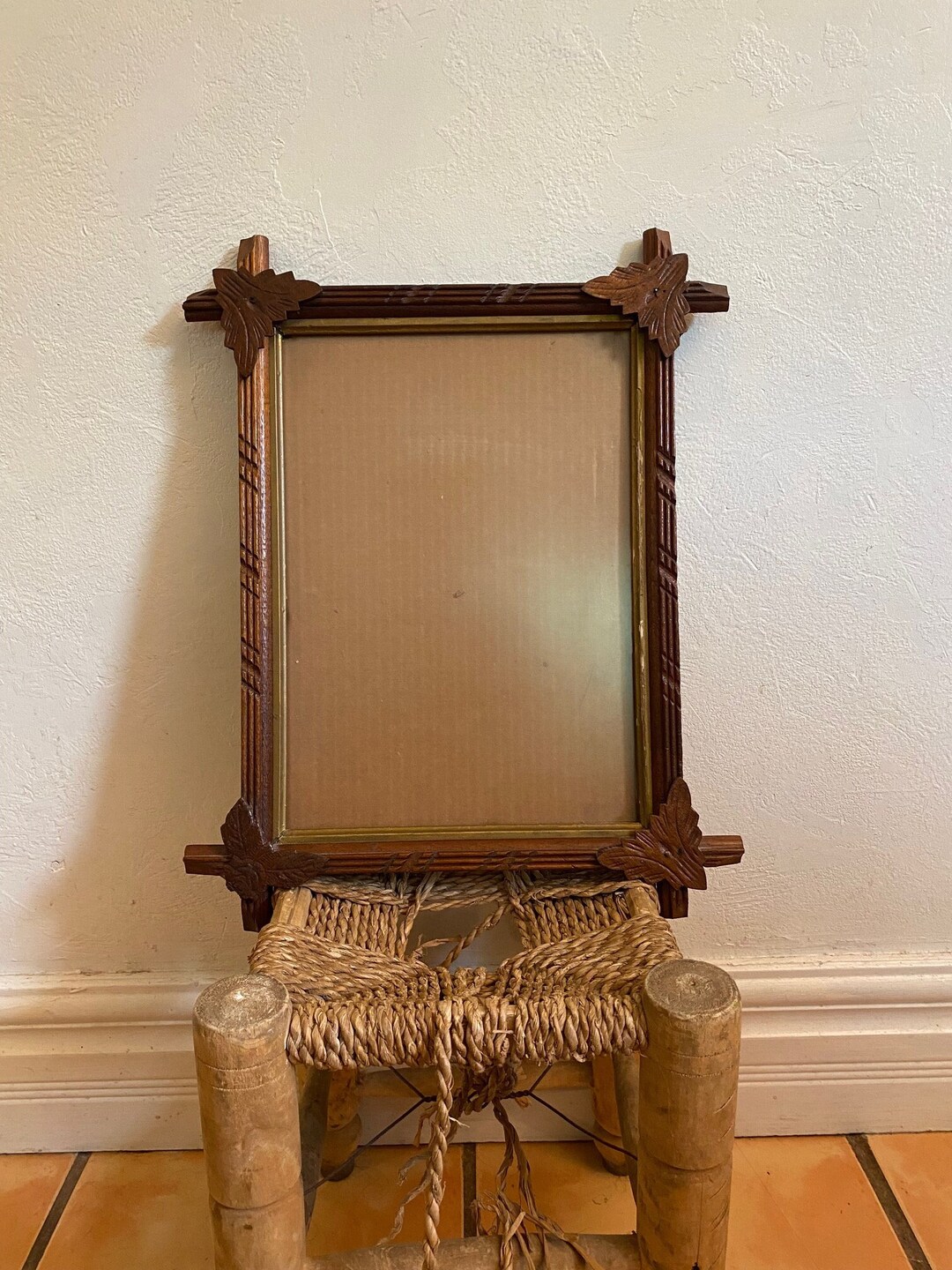 Adirondack Glass Frame. Wood Adirondack Leaf Frame. Tramp Art Etsy