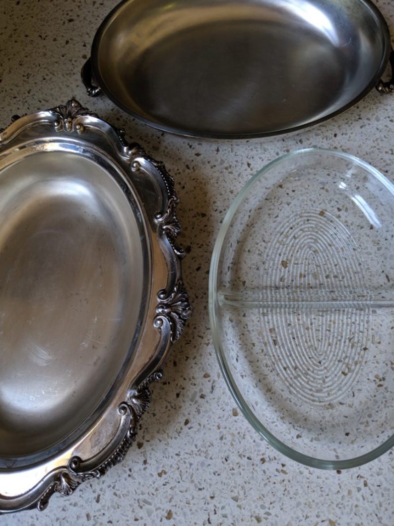 3 Piece Serving Dish With Lid & Insert Glass Piece. Silver Etsy