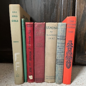 7 Girl Character Books. Vintage Teenage Female Adventure and Fiction Books. Girl Book Set. Books by Color.