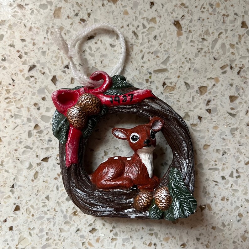 5 Retro Animal Ornaments. Vintage Hand Painted 1980s Ceramic Ornaments
