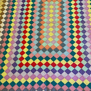 Multi Color Patchwork Quilt with Variety of Patterns. Patchwork Quilted Bedding. Handstitched Square Patchwork Quilt. Worn