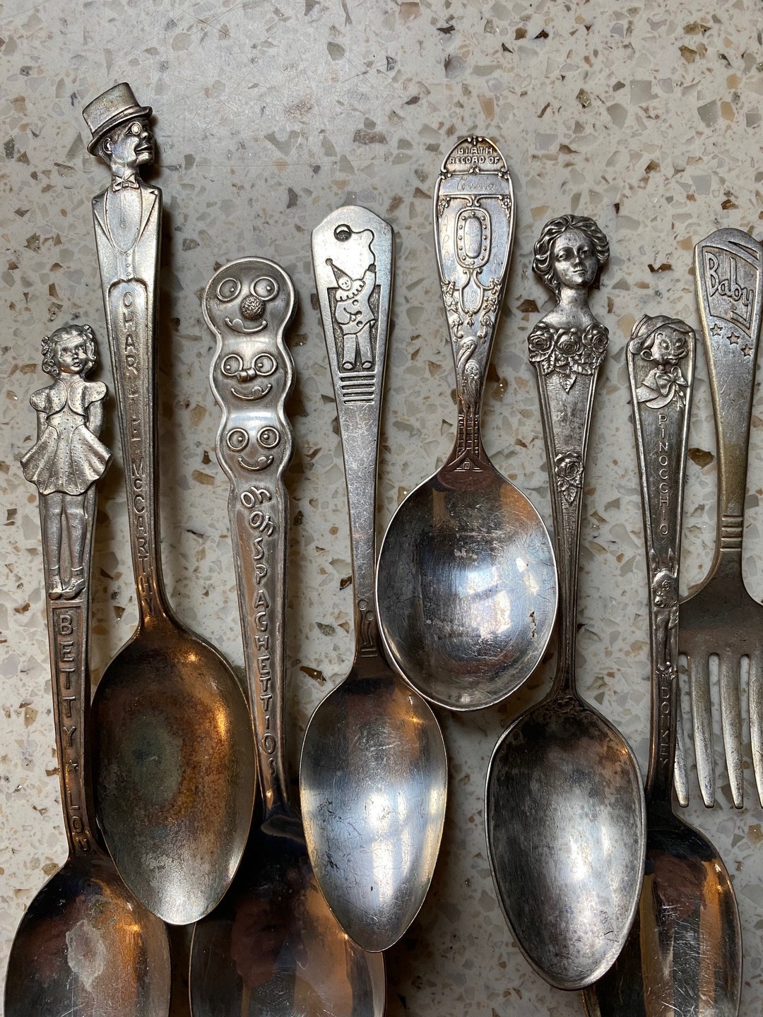 Baby/child Spoons. Collectible Vintage Small Spoons. Pinocchio