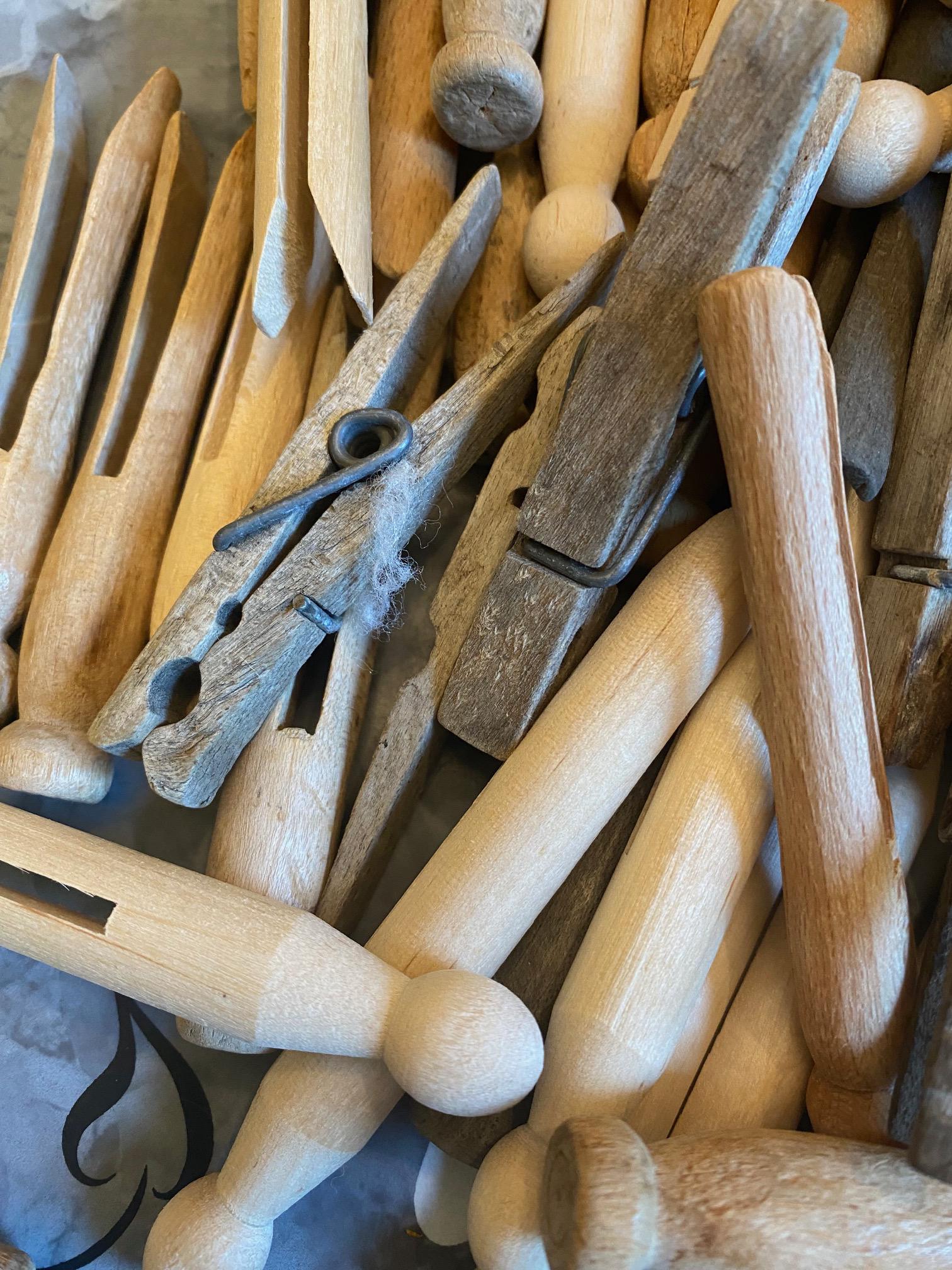 Worn Assorted Clothespins. Distressed Wood Clothespins. Laundry Kitchen ...